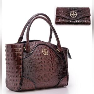 Avalon Crocodile Embossed Handbag and Wallet Set